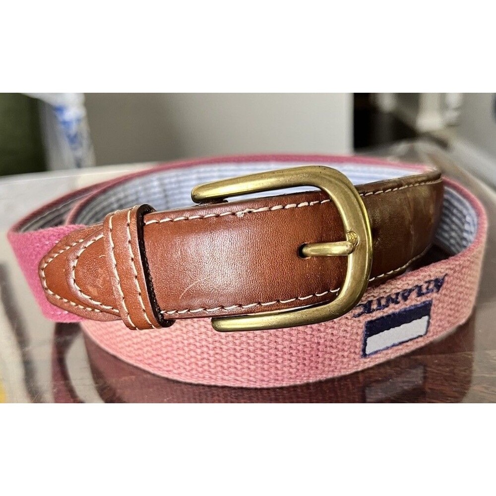 YRI Embroidered Ribbon Belt Atlantic Men’s 40 Golf Casual Red Leather‎